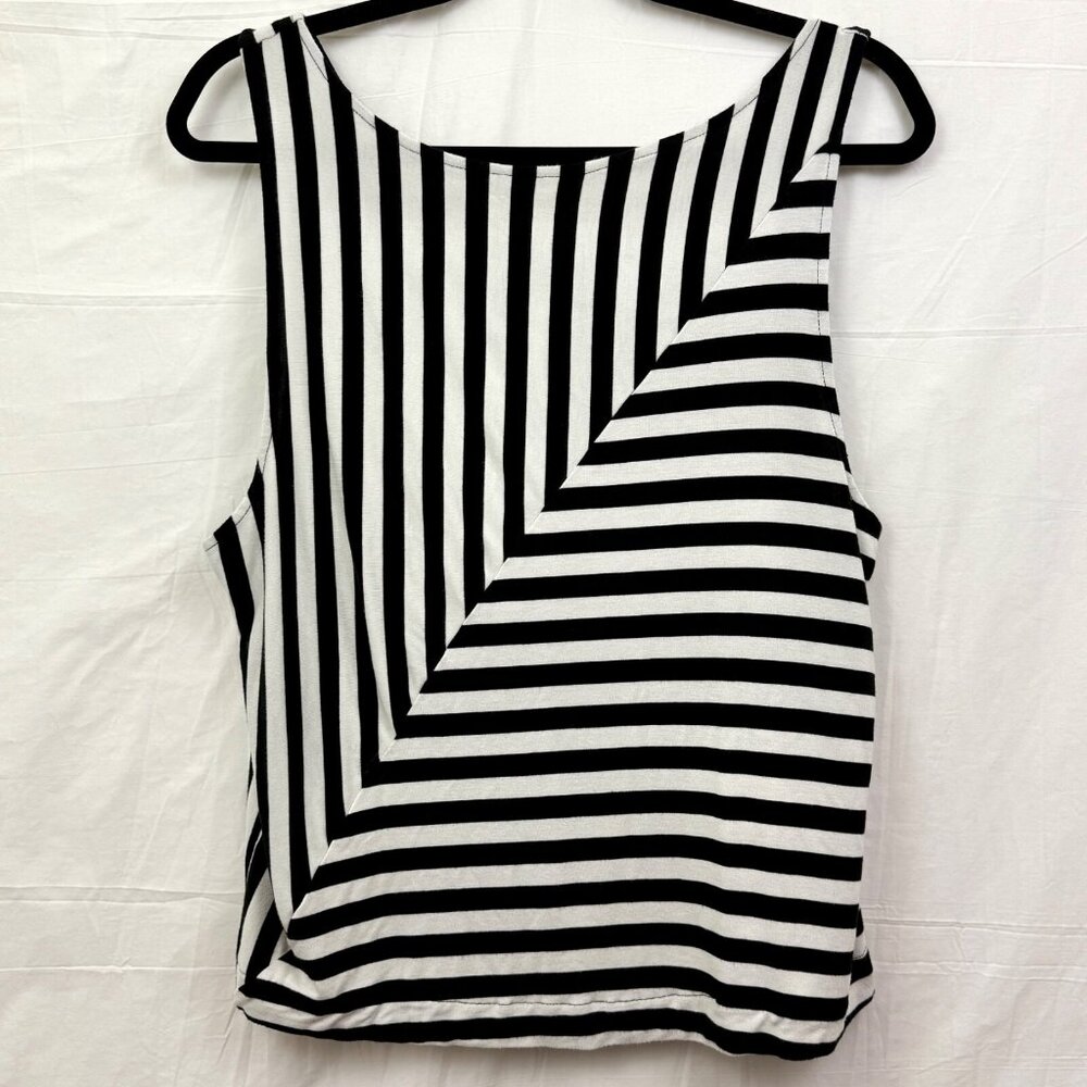 Button Back Striped Rayon Tank Women L Black White Cooperative